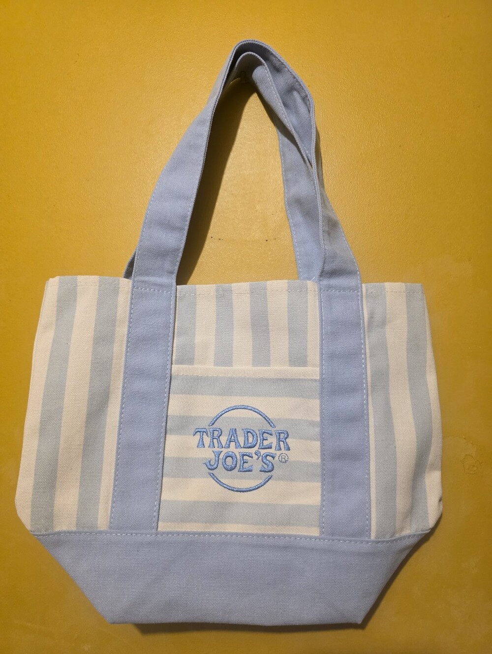 Trader Joes Light Blue & White Striped Canvas Tote